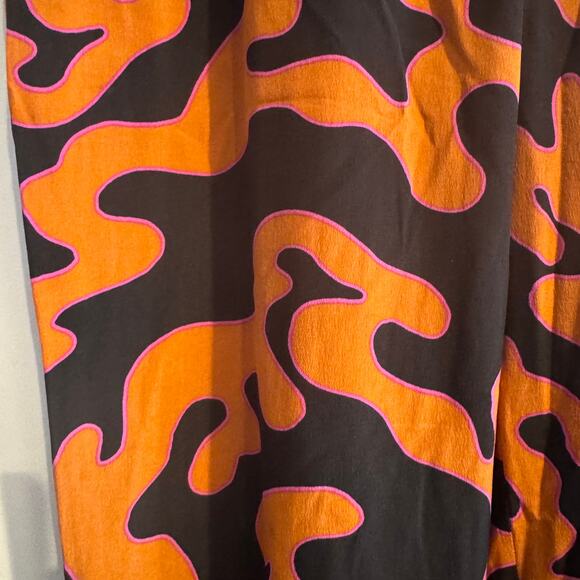 Diane Von Furstenberg Silk Abstract Pants Black Orange Elastic Waistband Sz 4 - Picture 2 of 7